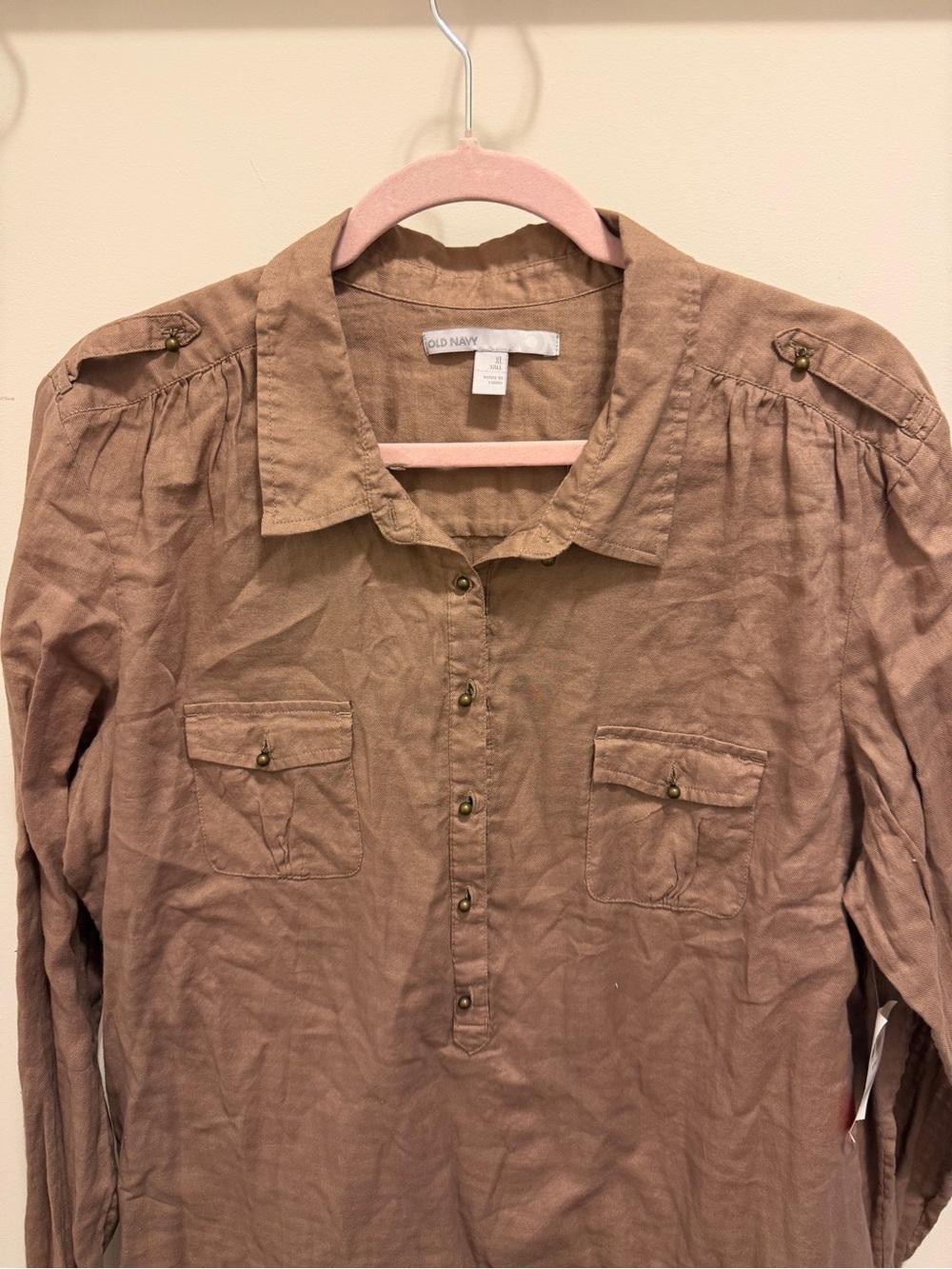 Old Navy Women’s Button-Front Casual Shirt - Taupe Brown